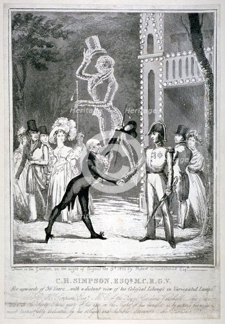 Ceremony in Vauxhall Gardens, Lambeth, London, 1833. Artist: Isaac Robert Cruikshank