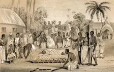 Ceremony of burning a Hindu widow with the body of her late husband 1847