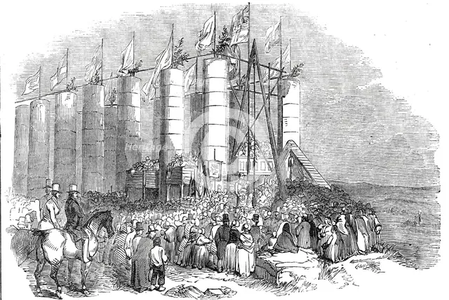 Ceremony of laying the "Foundation Stone" of the Durham Monument, on Penshaw Hill, 1844. Creator: Unknown.