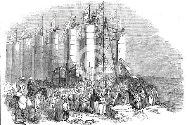 Ceremony of laying the "Foundation Stone" of the Durham Monument, on Penshaw Hill, 1844. Creator: Unknown.