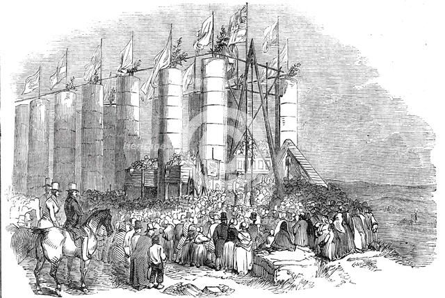 Ceremony of laying the "Foundation Stone" of the Durham Monument, on Penshaw Hill, 1844. Creator: Unknown.