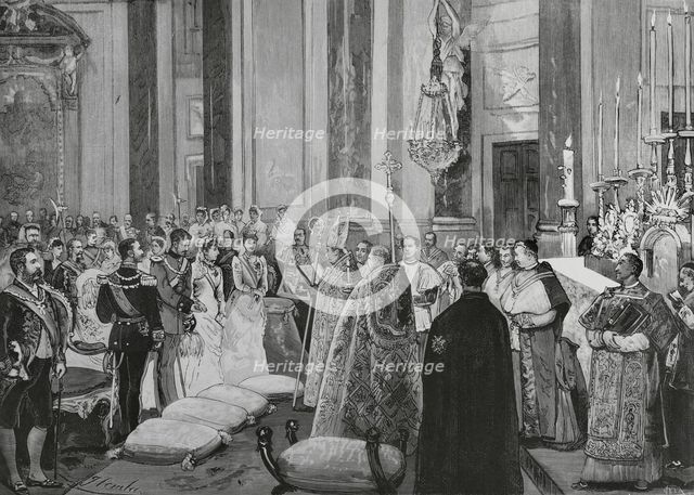 Ceremony of the nuptial blessing in the Royal Chapel of Infanta María de la Paz of Spain, 1883. Creator: Eugenio Vela.