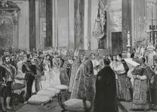 Ceremony of the nuptial blessing in the Royal Chapel of Infanta María de la Paz of Spain, 1883. Creator: Eugenio Vela