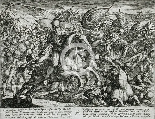 Cerialis Driving the Dutch into the Rhine, published 1612. Creator: Antonio Tempesta.