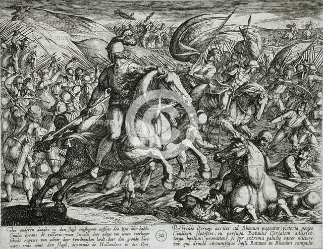 Cerialis Driving the Dutch into the Rhine, published 1612. Creator: Antonio Tempesta.