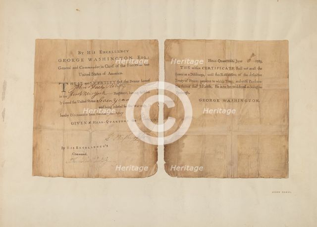 Certificate (army discharge), 1935/1942. Creator:  John Koehl.