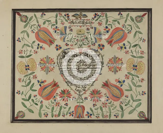 Certificate, Birth and Baptismal; (Fractur), c. 1936. Creator: Ruth Thomson.