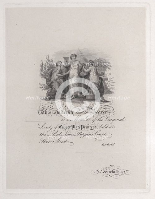 Certificate of Membership for the Society of Copper Plate Printers, 19th century., 19th century. Creator: Edward Francis Burney.