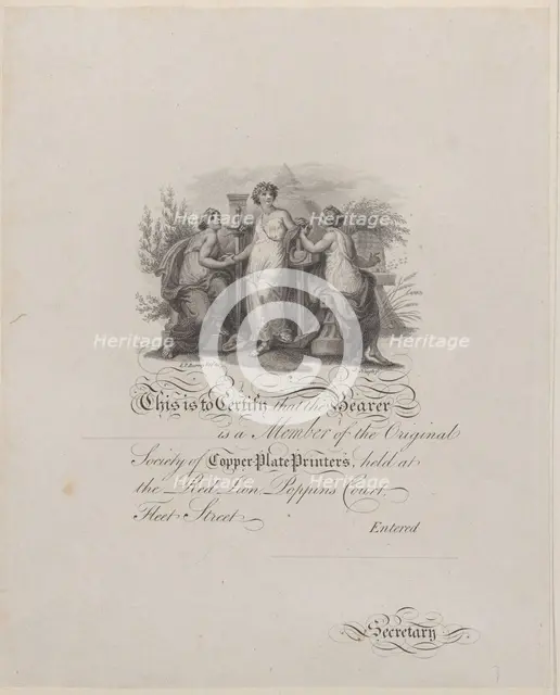 Certificate of Membership of the Society of Copper-Plate Printers, 19th century. Creator: James Neagle.