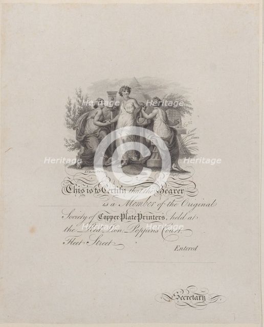 Certificate of Membership of the Society of Copper-Plate Printers, 19th century. Creator: James Neagle.