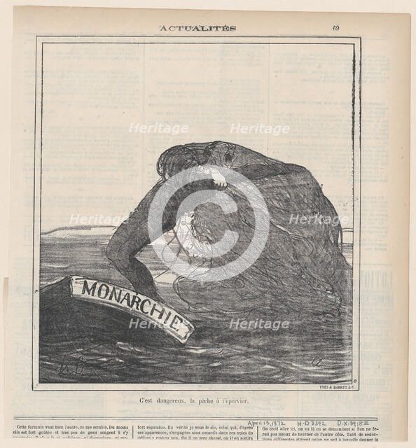 C'est dangereux, la pêche à l'épervier, 1872.  Creator: Honore Daumier.
