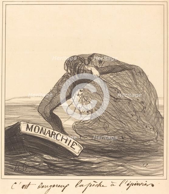 C'est dangereux, la pêche à l'épervier, 1872. Creator: Honore Daumier.