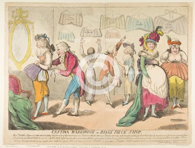 Cestina Warehouse or Belly Piece Shop, April 16, 1793. Creator: Attributed to Isaac Cruikshank (British, Edinburgh, Scotland 1764-1811 London).