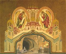 Chudov Monastery. Stage design for the opera Boris Godunov by M. Musorgsky, 1930. Artist: Bilibin, Ivan Yakovlevich (1876-1942)