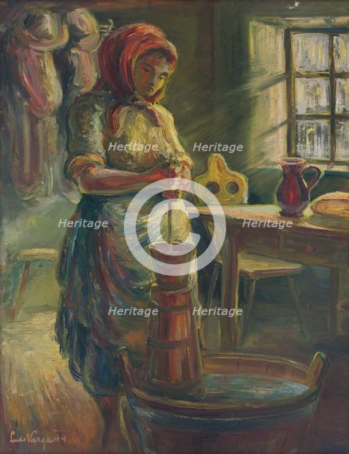 Churning butter, 1944. Creator: Ludovít Varga.