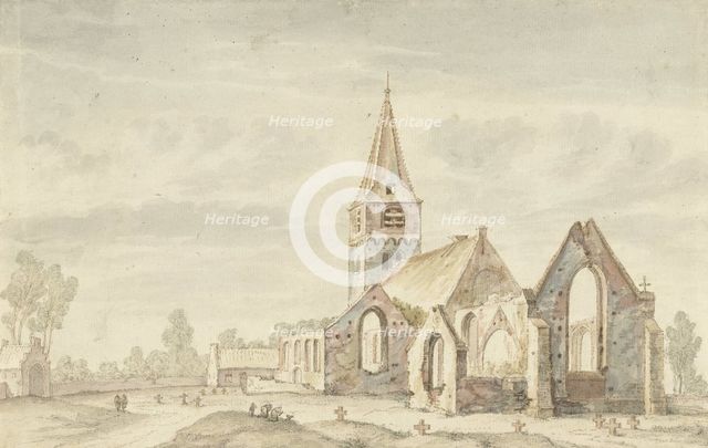 Church next to the ruins of an old church in Velsen, 1600-1800. Creator: Anon.