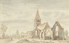 Church next to the ruins of an old church in Velsen, 1600-1800. Creator: Anon