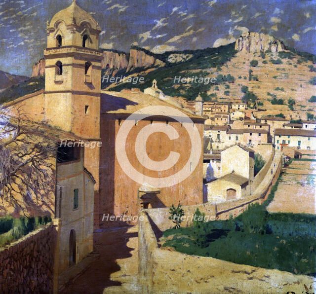  'Church of Bunyola', oil on canvas, 107 X 95 cm. Impressionist painting from the stage of painte…