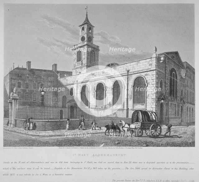 Church of St Mary Aldermanbury, City of London, 1814. Artist: Joseph Skelton