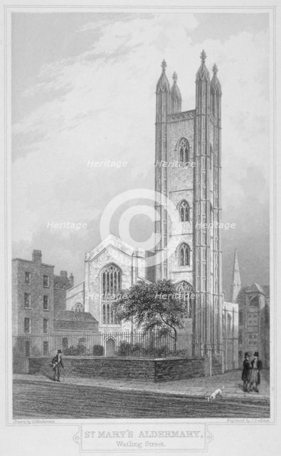 Church of St Mary Aldermary, City of London, 1839. Artist: John Le Keux