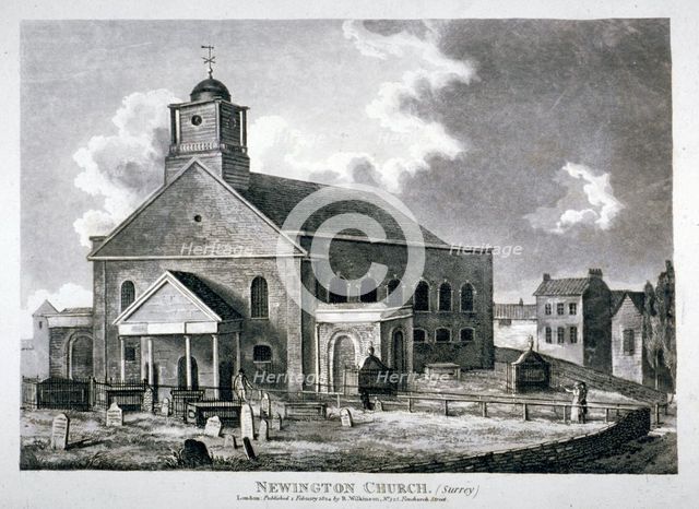Church of St Mary Newington, Newington Butts, Southwark, London, 1824. Artist: Anon