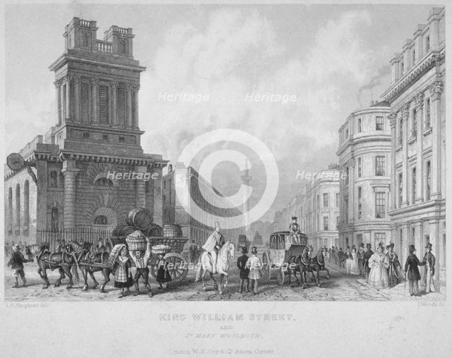 Church of St Mary Woolnoth, City of London, 1840. Artist: John Woods