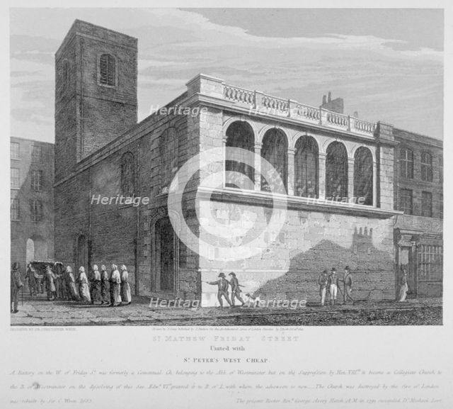 Church of St Matthew, Friday Street, City of London, 1814. Artist: Joseph Skelton