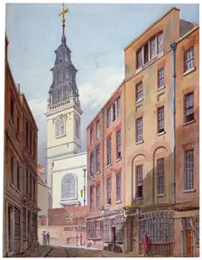 Church of St Michael, Crooked Lane and part of Crooked Lane, City of London, c1815. Artist: John Coney