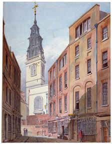 Church of St Michael, Crooked Lane and part of Crooked Lane, City of London, c1815. Artist: John Coney
