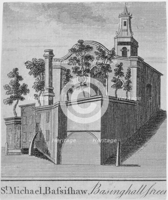 Church of St Michael Bassishaw, Basinghall Street, City of London, 1750. Artist: Anon