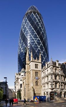 Church of St Andrew Undershaft and the Gherkin, City of London, 2012. Artist: James O Davies