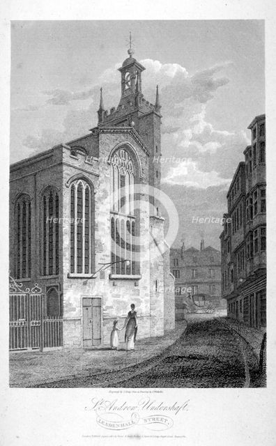Church of St Andrew Undershaft, Leadenhall Street, London, 1804. Artist: John Greig