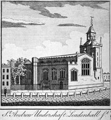 Church of St Andrew Undershaft, Leadenhall Street, London, c1750. Artist: Anon