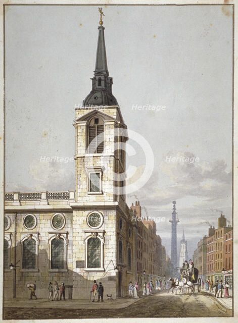 Church of St Benet Gracechurch and Gracechurch Street, City of London, 1811. Artist: George Shepherd