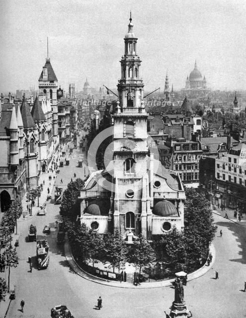 Church of St Clement Danes, the Strand and Fleet Street from Australia House, London, 1926-1927.Artist: McLeish
