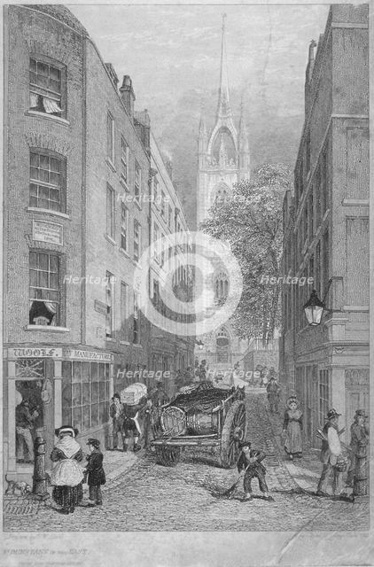 Church of St Dunstan-in-the-East from the Custom House, City of London, 1828. Artist: Edward William Cooke