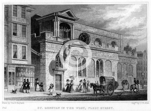 Church of St Dunstan in the West, Fleet Street, City of London, 1816.Artist: JB Allen