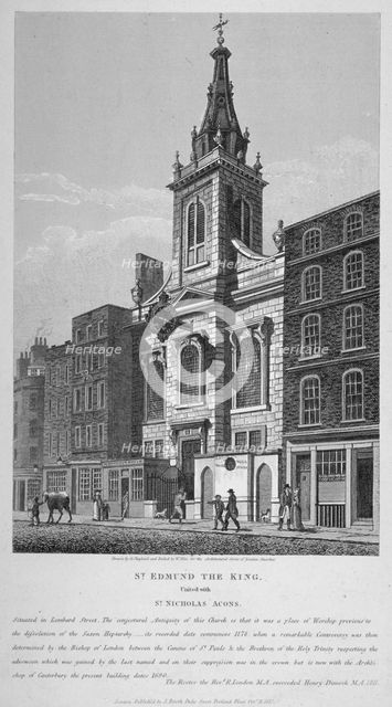 Church of St Edmund the King, looking west along Lombard Street, City of London, 1813. Artist: William Wise