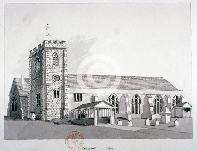 Church of St Edward the Confessor, Romford, Essex, c1800. Artist: Anon