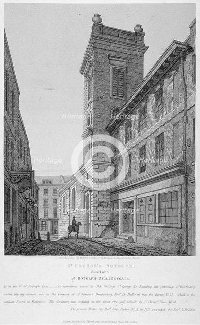 Church of St George Botolph Lane, at the south-east corner of George Lane, City of London, 1814. Artist: Joseph Skelton