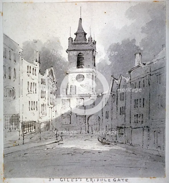 Church of St Giles without Cripplegate from Fore Street, City of London, 1790.         Artist: John Claude Nattes