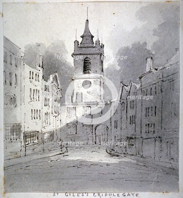 Church of St Giles without Cripplegate from Fore Street, City of London, 1790.         Artist: John Claude Nattes