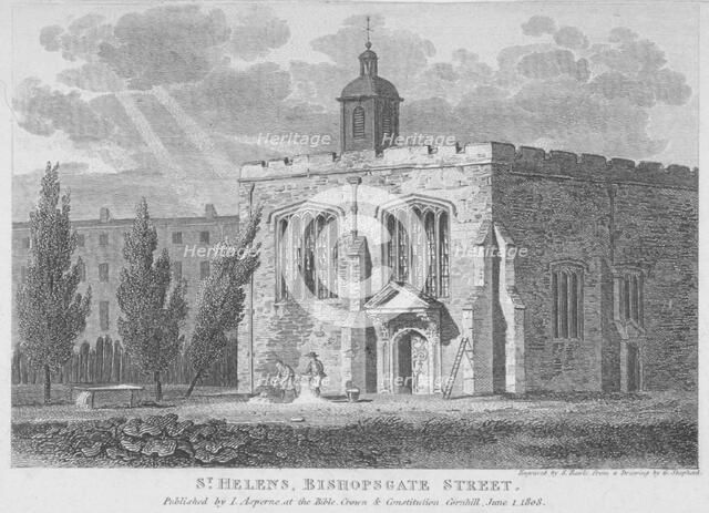 Church of St Helen, Bishopsgate, City of London, 1808. Artist: Samuel Rawle