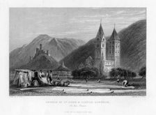 Church of St John and Castle Lahneck on the Rhine 1838. Artist: R Wallis