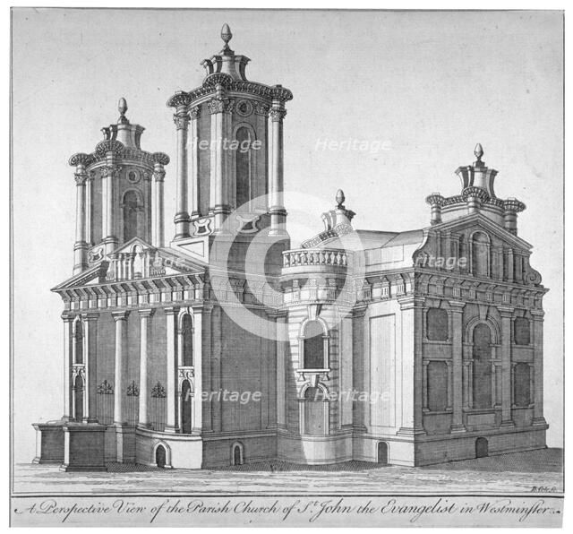 Church of St John the Evangelist, Westminster, London, c1750.                                        Artist: Benjamin Cole