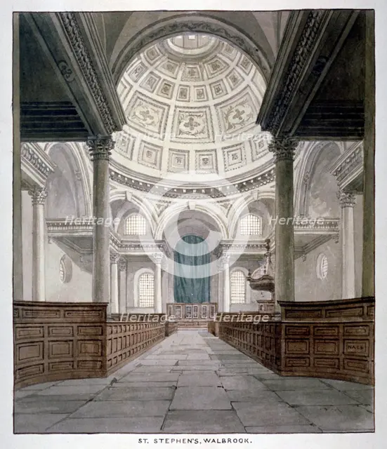 Church of St Stephen Walbrook, City of London, c1840.                                              Artist: Frederick Nash