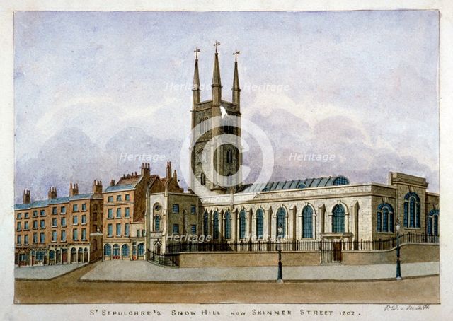 Church of St Sepulchre, Snow Hill, City of London, 1802. Artist: Valentine Davis