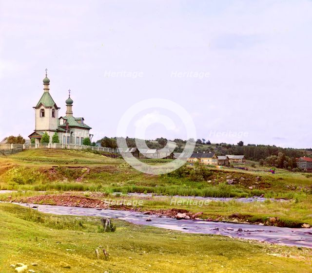 Church of Sts. Zosima and Savvatii of Solovki (?) in the village of Uslanka, Olonets Province, 1909. Creator: Sergey Mikhaylovich Prokudin-Gorsky.