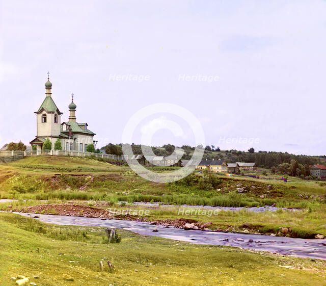Church of Sts. Zosima and Savvatii of Solovki (?) in the village of Uslanka, Olonets Province, 1909. Creator: Sergey Mikhaylovich Prokudin-Gorsky.