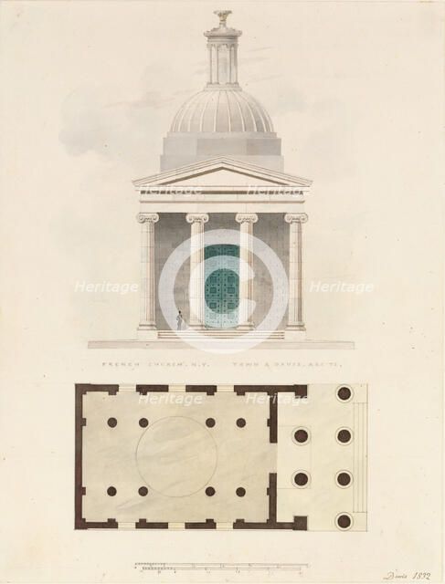 Church of the French Protestants (Eglise Français du Saint Esprit), New York..., 1832. Creator: Alexander Jackson Davis.
